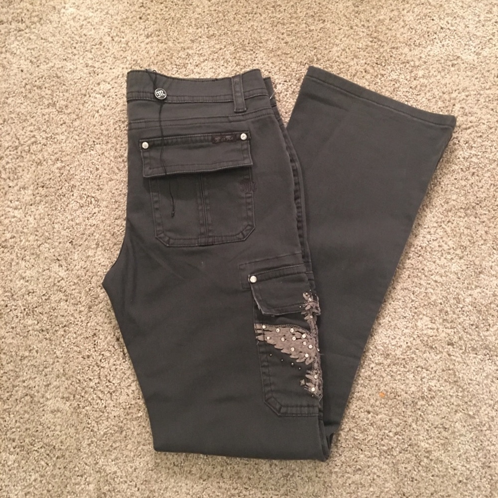 MISS ME CARGO PANTS GRAY SIZE 30 EMBELLISHED